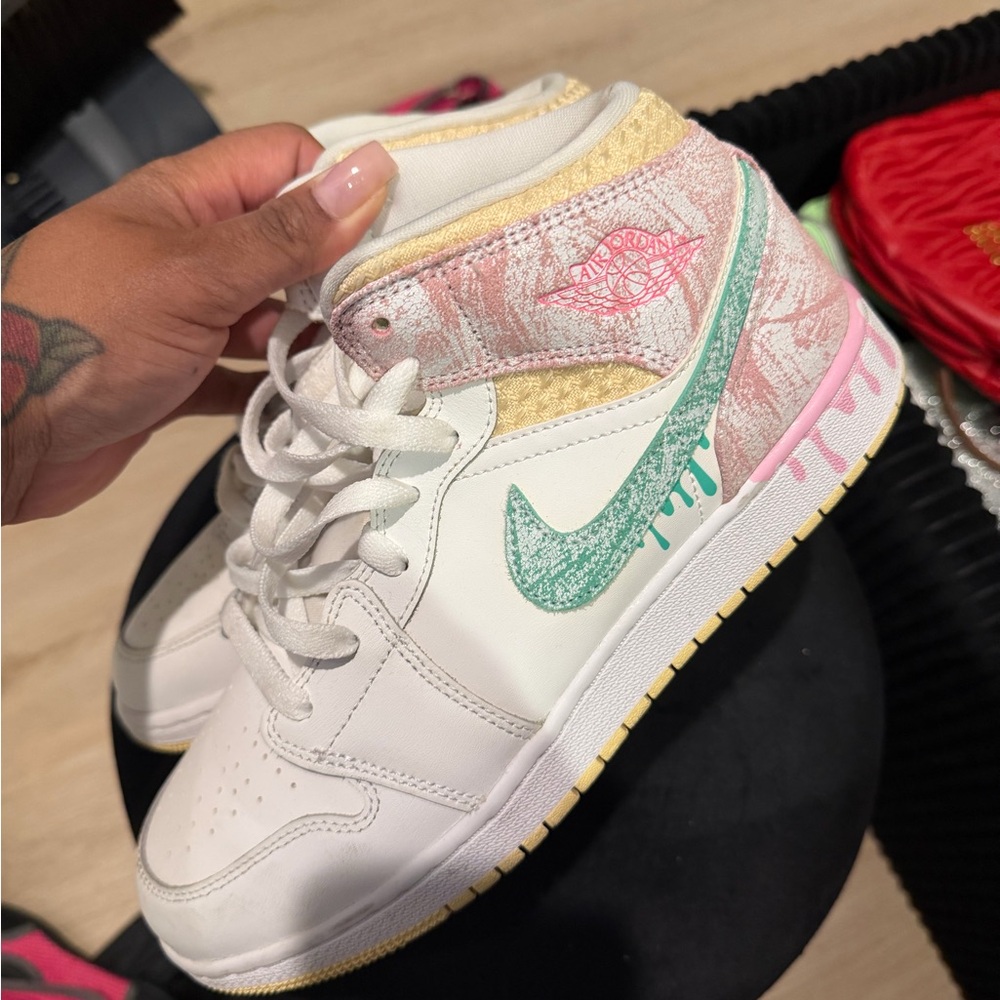 Jordan Kids Sneakers White Mint Pink Yellow